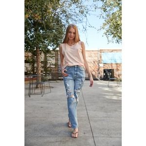 Top Tier Medium blue Distressed Straight Leg Jeans